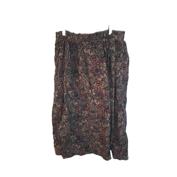 VTG Talbots Petites Brown Paisley Elastic Waist Pull On Boho Midi Skirt SZ 14 - Picture 1 of 5